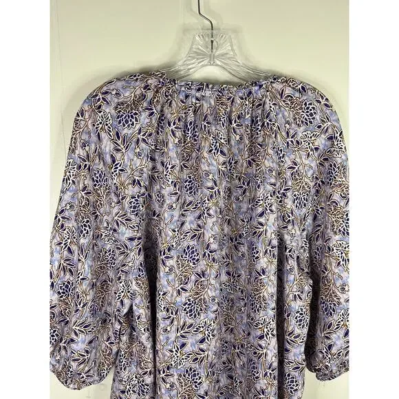 J Jill Love Linen Blouse Top XL Relaxed Printed Lagenlook Coastal Boho Peasant - Picture 6 of 14